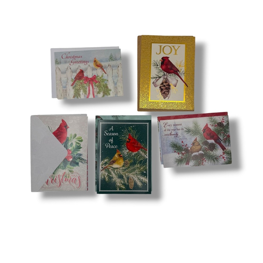 Christmas Cards Lot Cardinal Bird Holiday Greeting Cards Set Vintage Winter